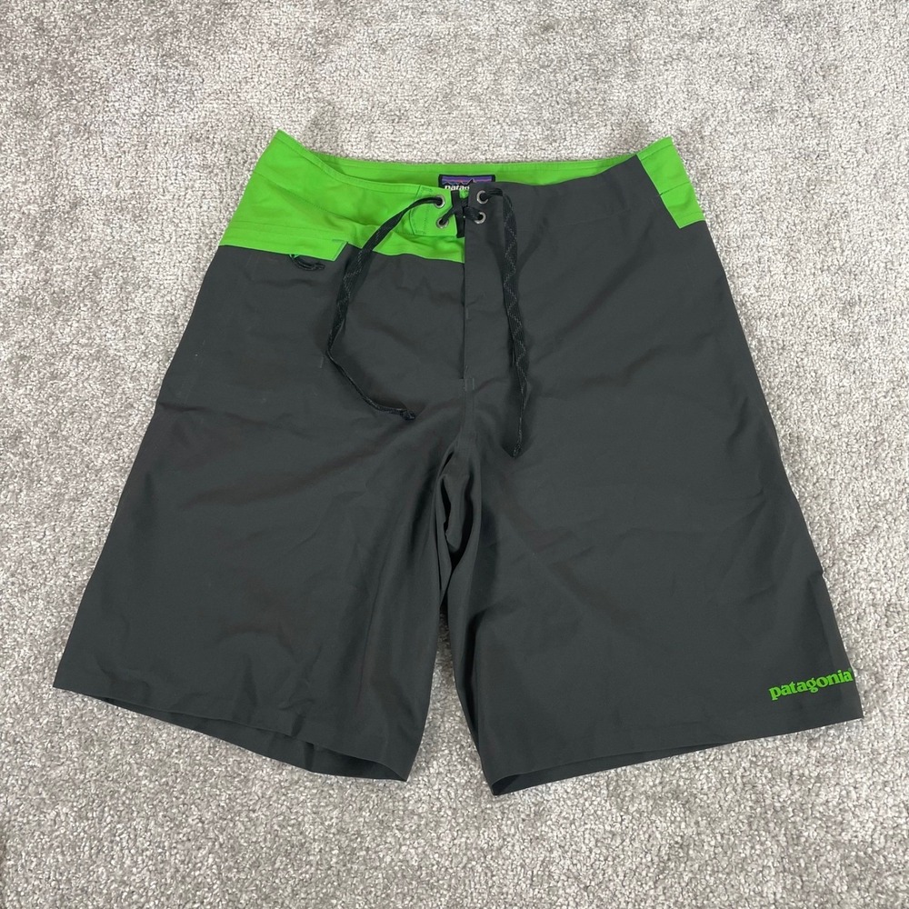 Patagonia Board Shorts Mens 28 x 9 Swim Trunks Stretch Houdini Grey Lime Green